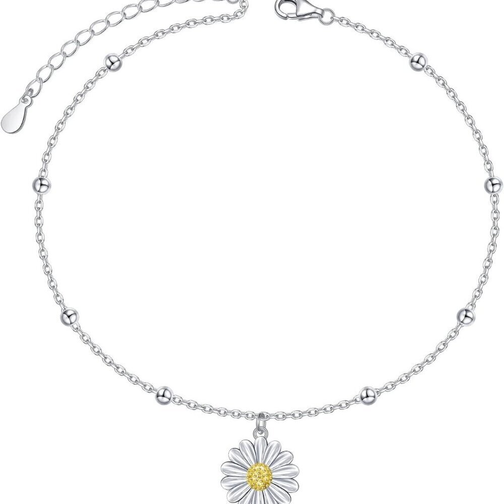 S925 Sterling Silver Anklet for Women Summer Boho Beach Charm Adjustable Foot An